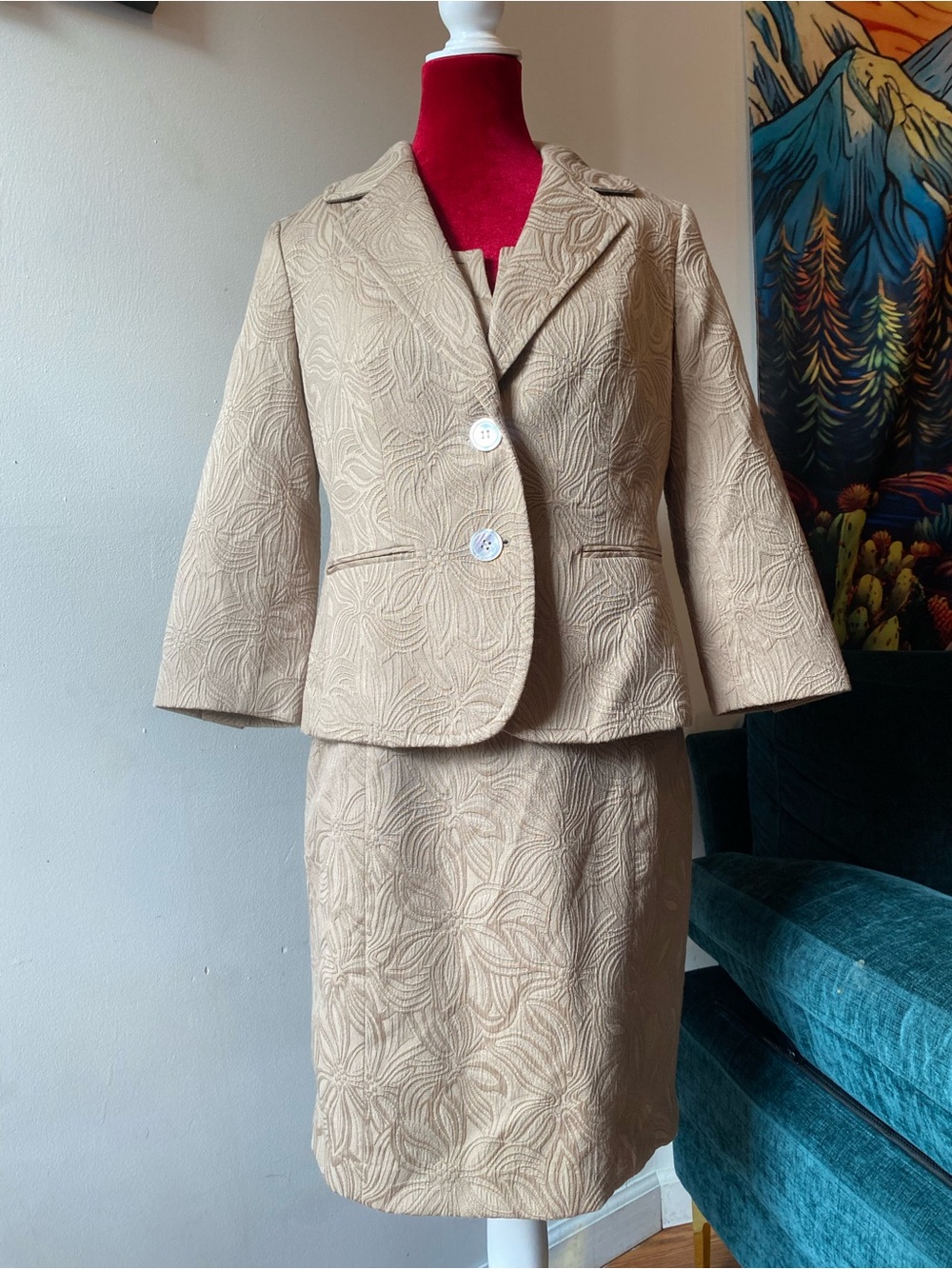 Talbots Cream Textured Dress and Blazer Set